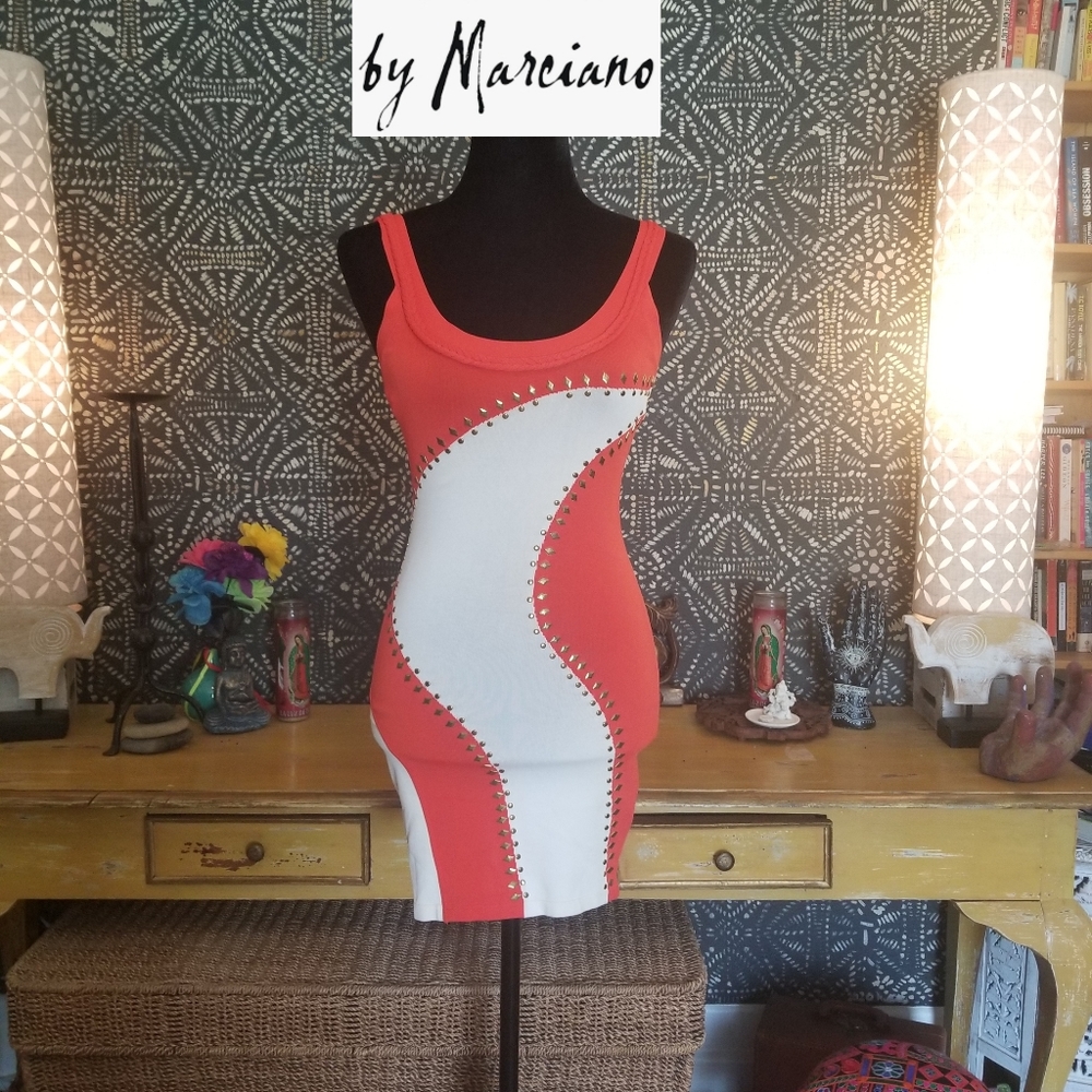 Marciano Orange and White Studded Dress